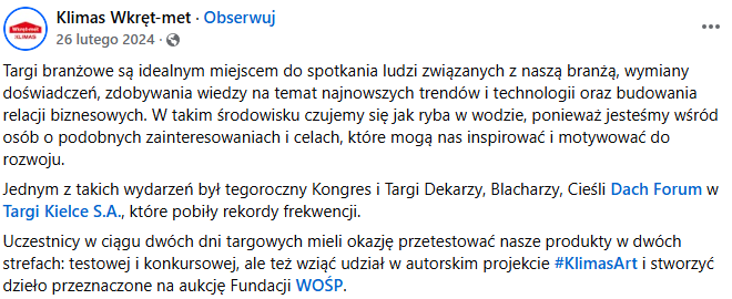 Klimas wkręt opinia fb